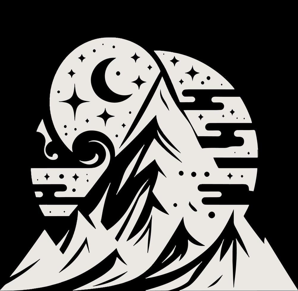 Mountain with stars and moon in the background vector
