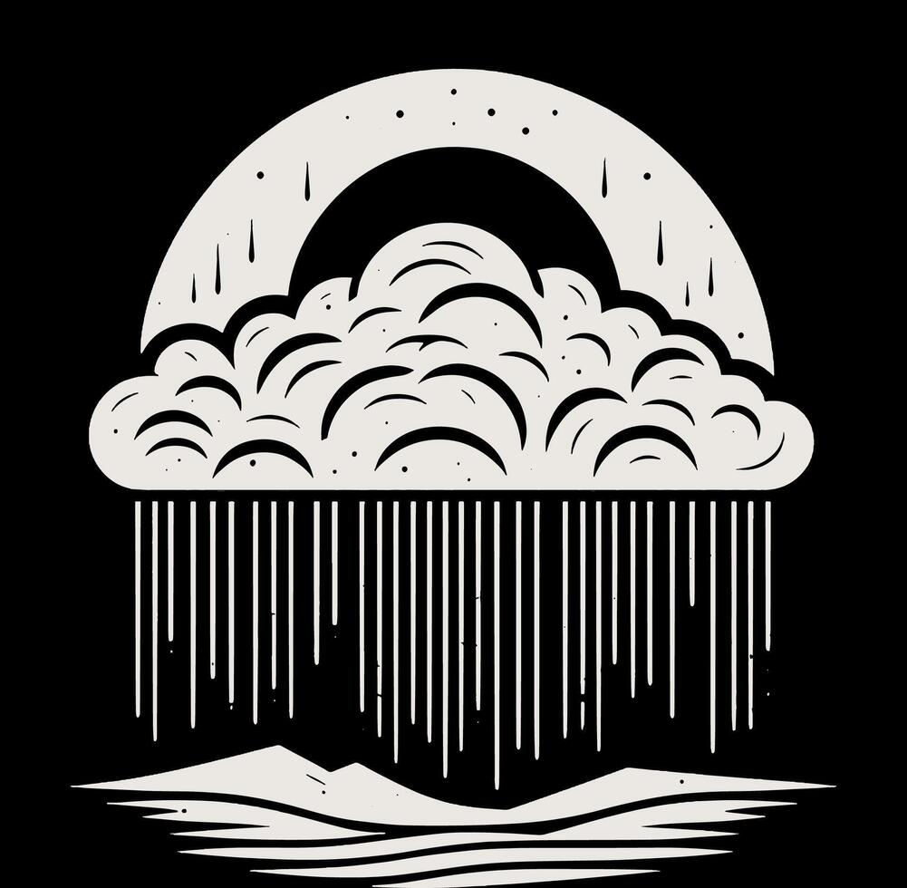 Black and white illustration of a cloud. vector