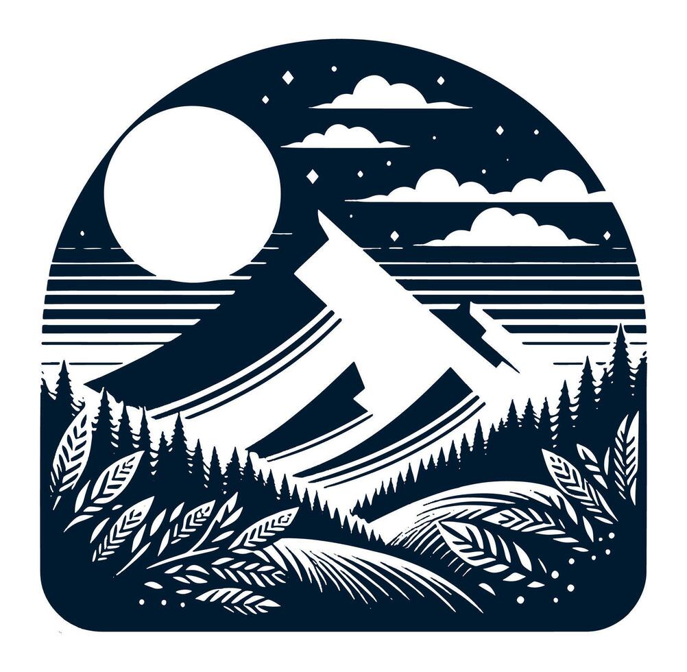 Mountain landscape with trees and a moon vector