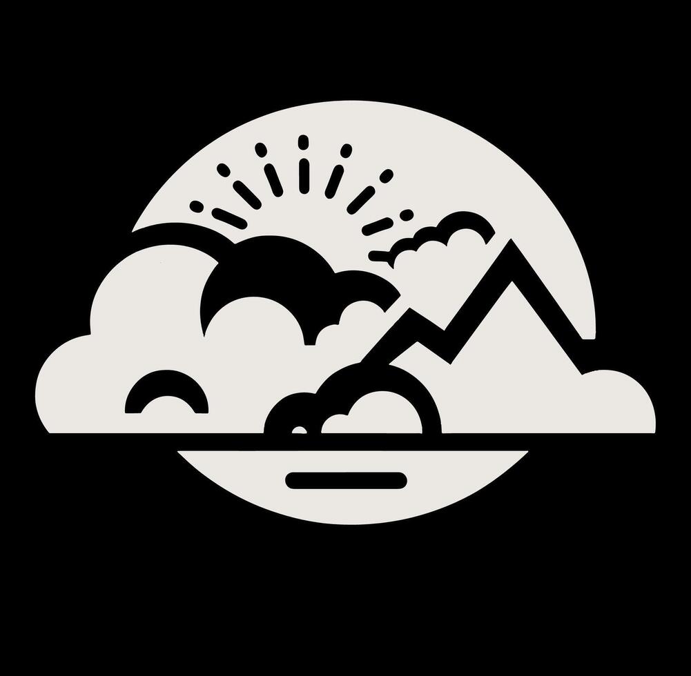 A black and white logo of a mountain and clouds vector