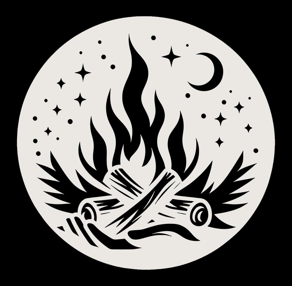 Campfire with stars and moon illustration vector