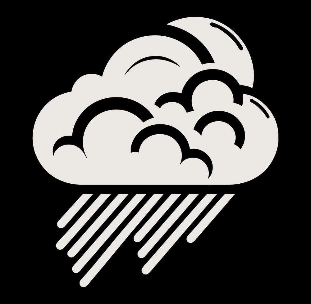 A black and white illustration of a cloud with rain vector
