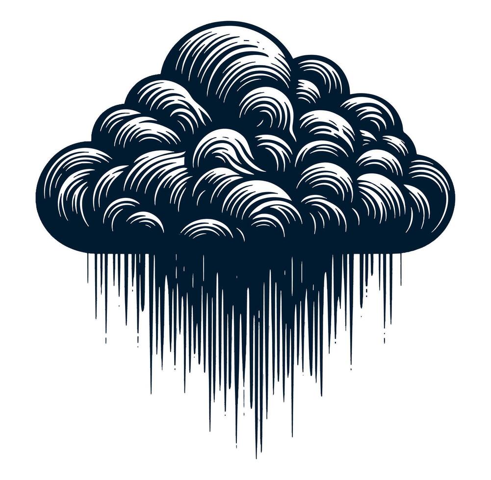 Black and white illustration of a cloud with rain vector