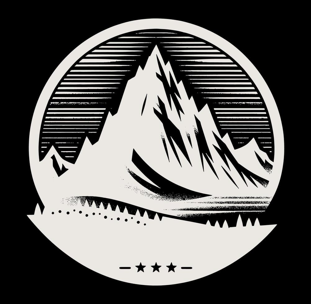 Logo for a mountain illustration range with trees and sun vector