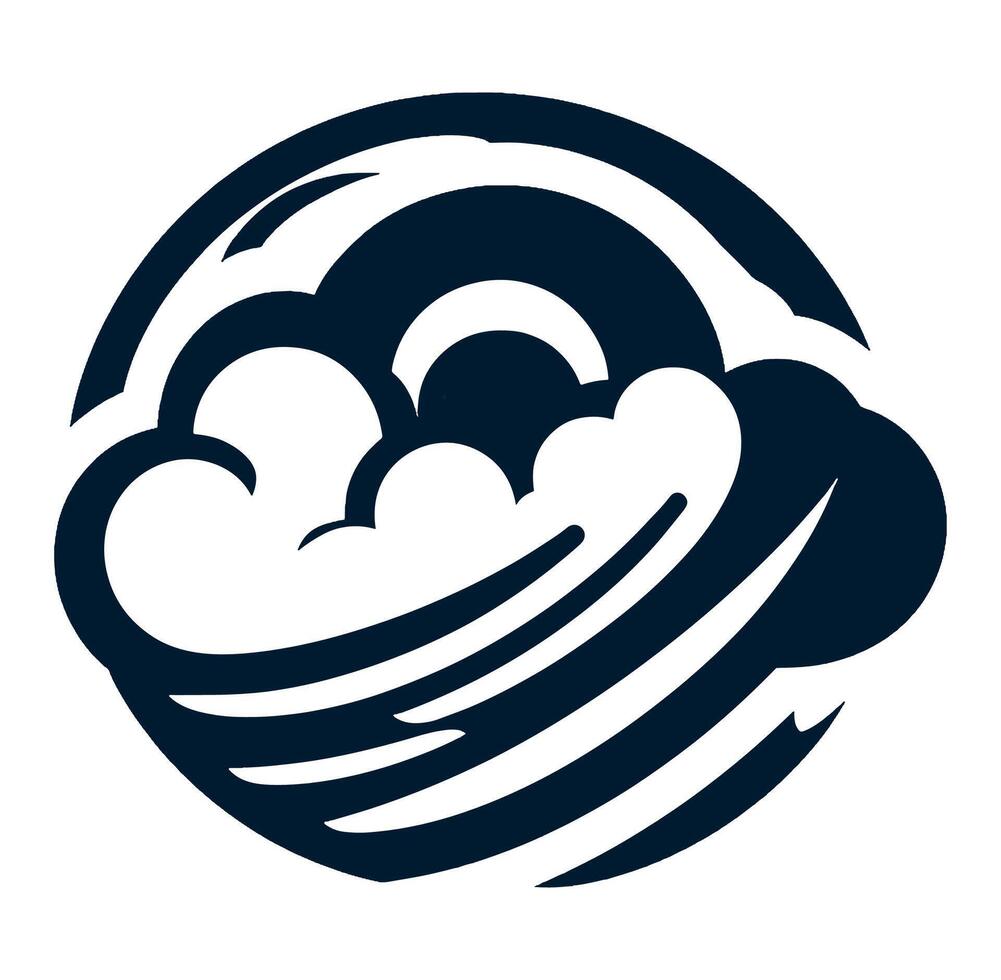 Black and white logo with a wave and clouds vector