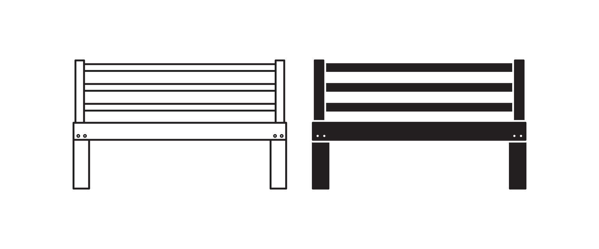 front view garden bench icon set vector