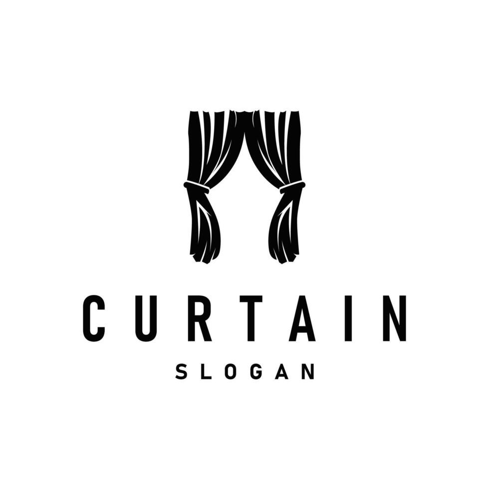 home design with simple minimalist curtain logo concept, window decoration template illustration for business brand vector