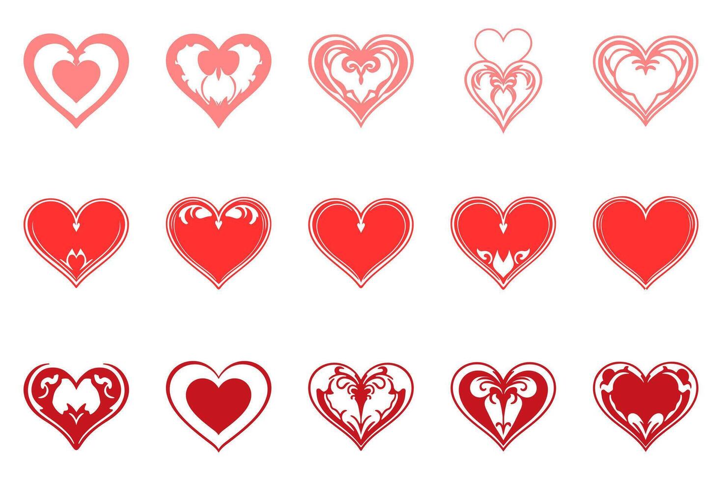 Antique Heart Shape Icon Set Designs and Styles vector