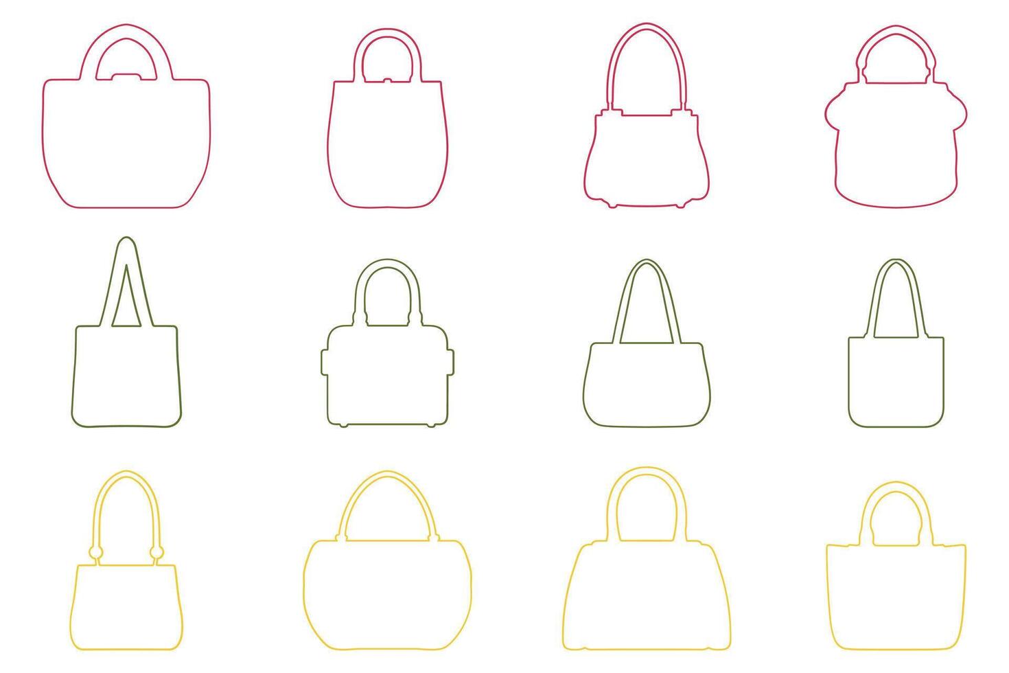 Variety of Handbag Outline Icon Set. Fashion Design vector