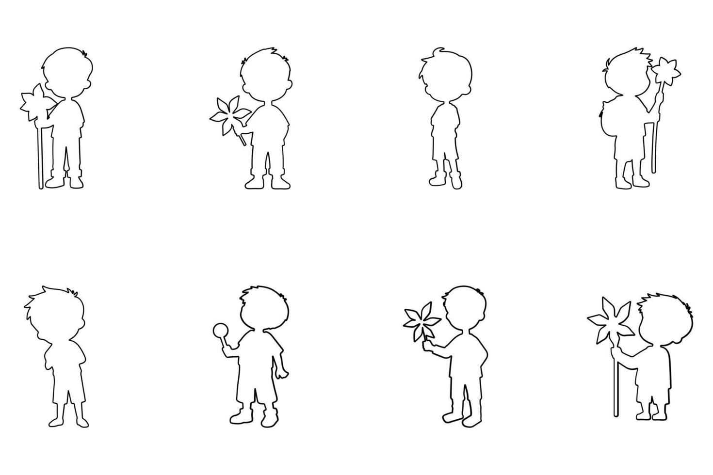 Happy Kid Outline Icon Set vector