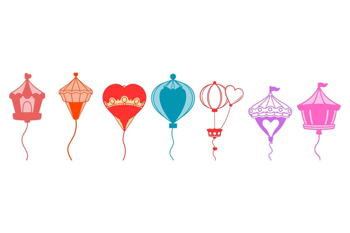Variety of Valentine Flying Balloon Icon Set vector