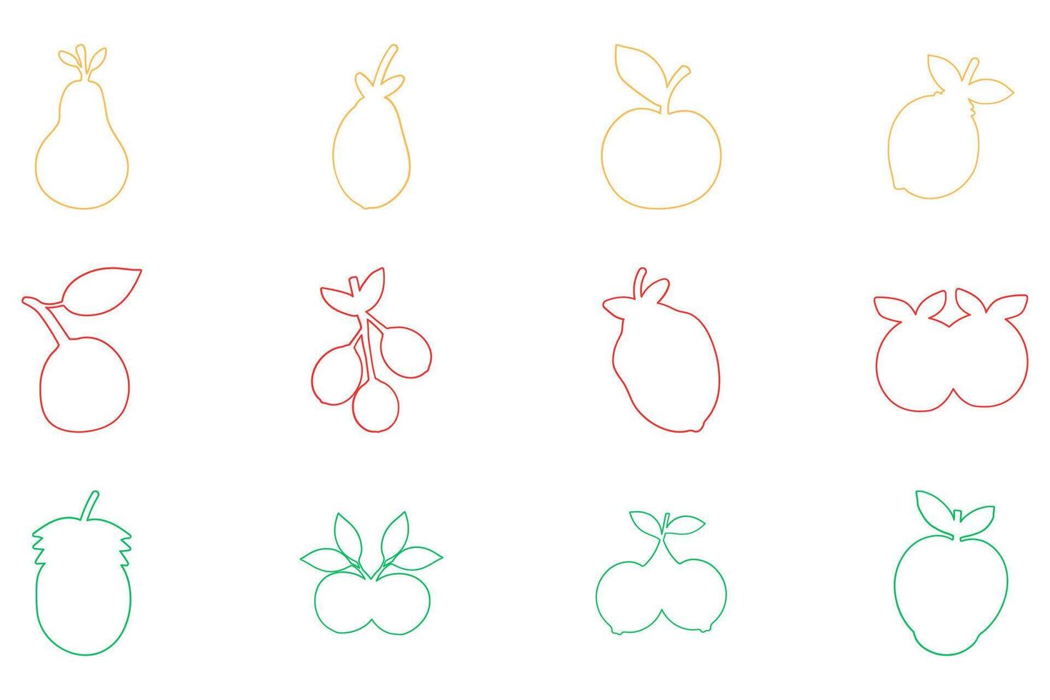 Outline Fruit simple icon set. Food flat design vector