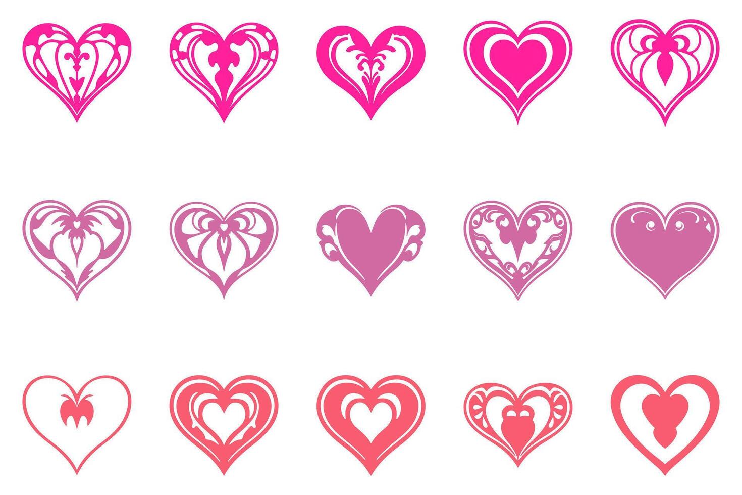 Antique Heart Shape Icon Set Collection vector