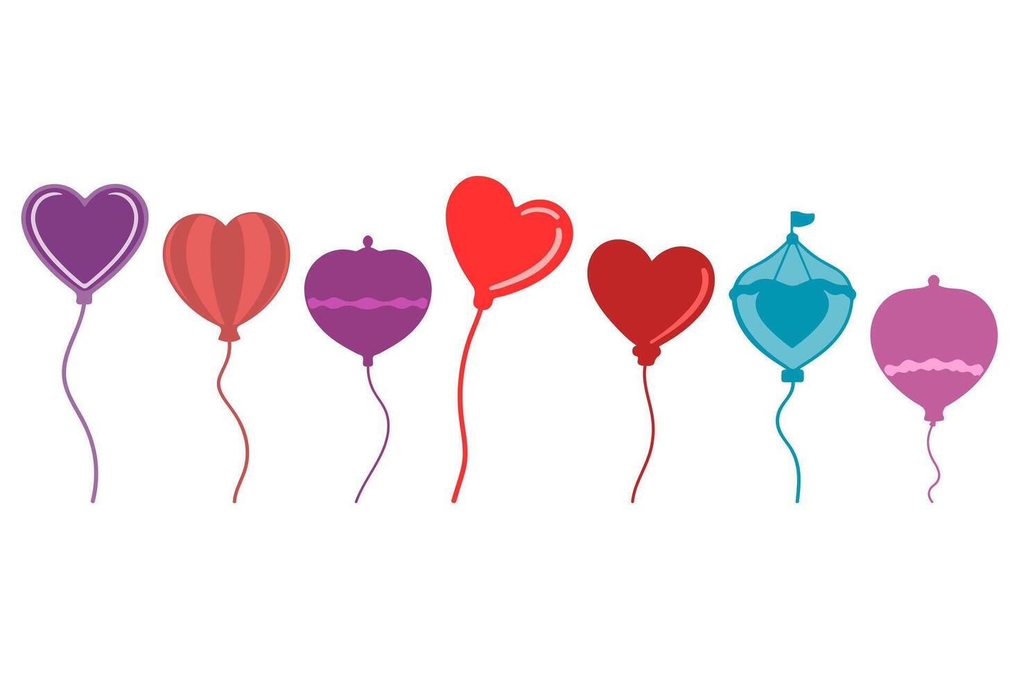 Valentine Flying Balloon Designs and Styles Icon Set vector
