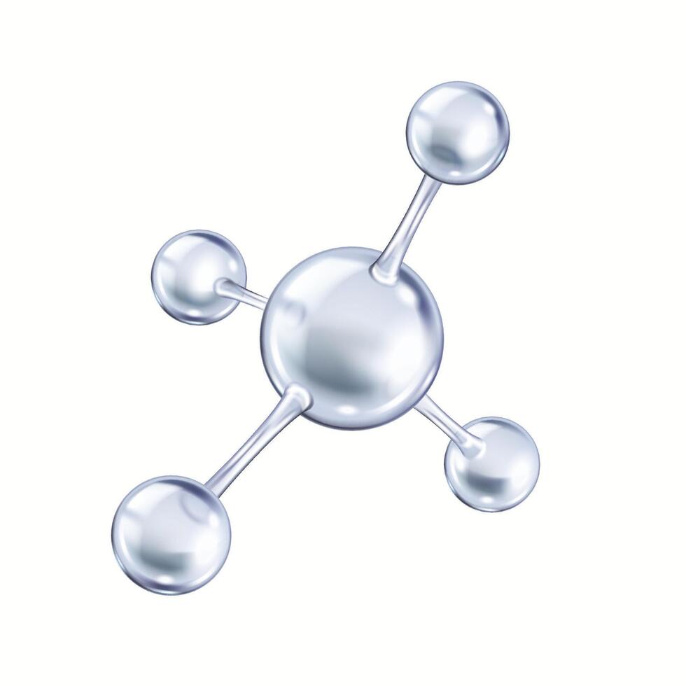 Silver collagen molecule model realistic illustration. Atoms of different size create chemical bonds 3d object on white background vector