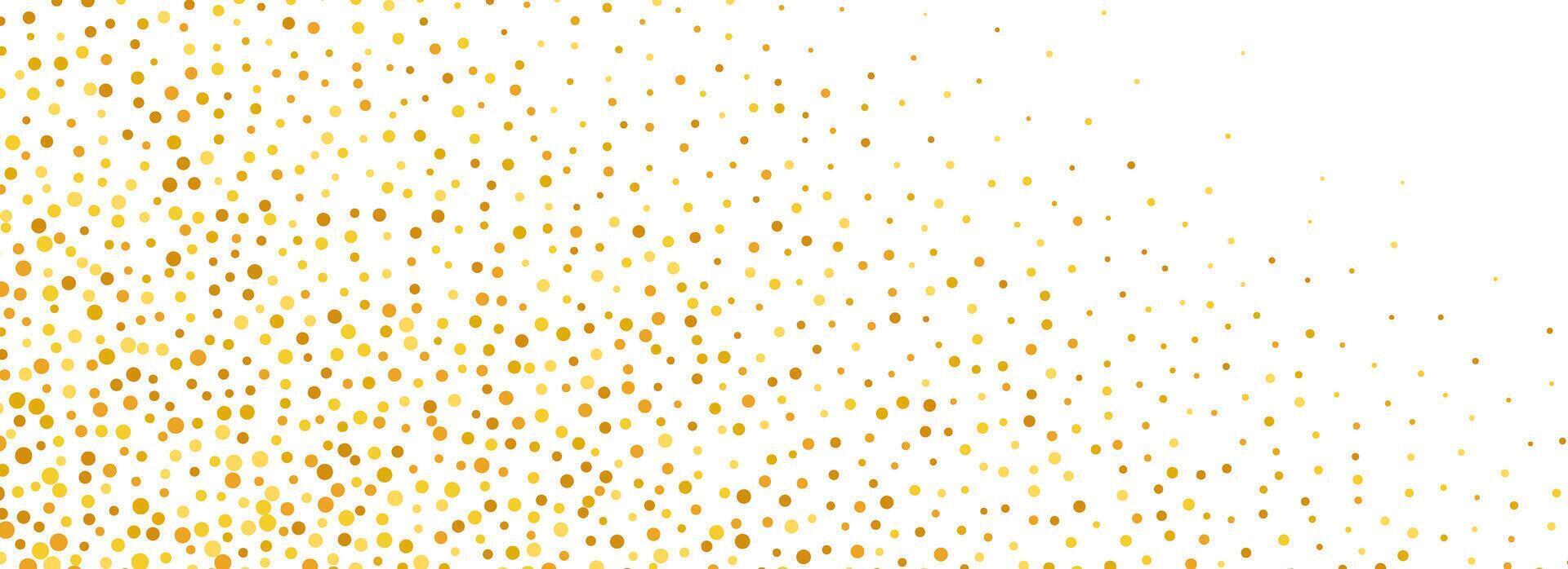 Gold falling confetti background. Golden dotted glitter pattern. Yellow dot sparkles and particles wallpaper. Celebration Christmas, New Year or birthday party decoration backdrop. vector