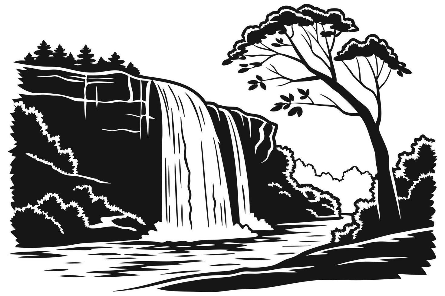 Mystical Waterfall in the Caucasus Mountains vector