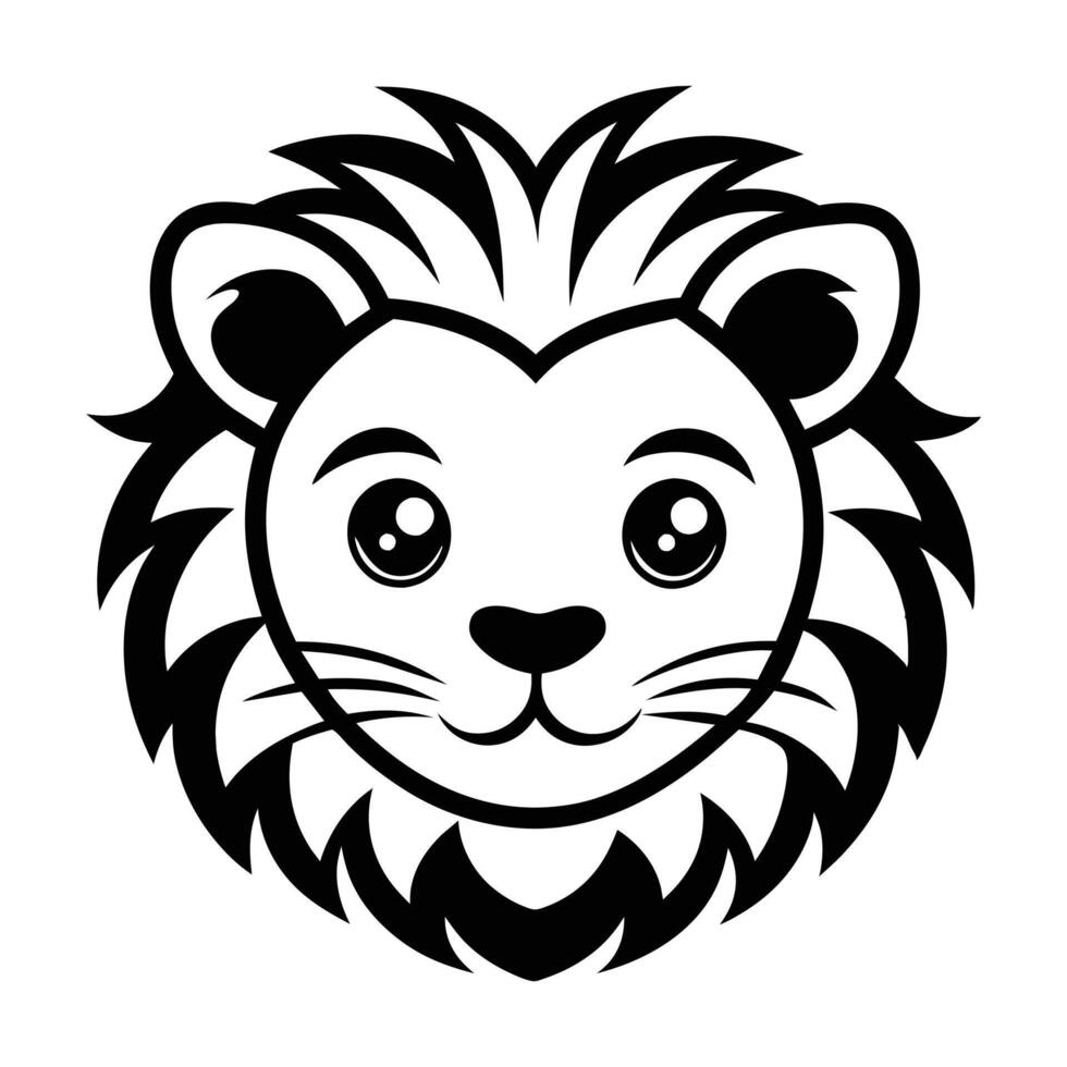 cute Lion baby head outline silhouette Black color line art vector