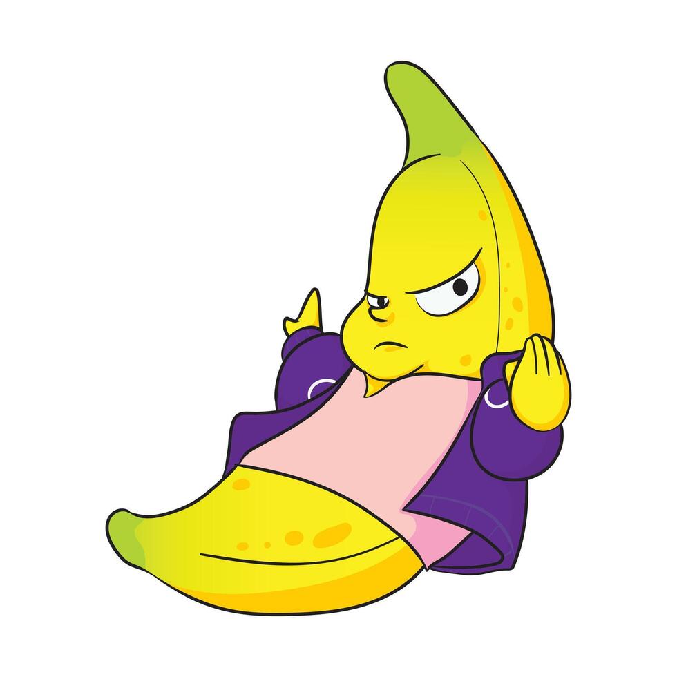 Angry cute banana character illustration with food and fruit theme, perfect for fun and playful designs. vector