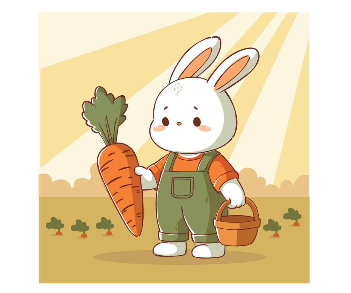 Easter with Charming Rabbit with Carrot vector
