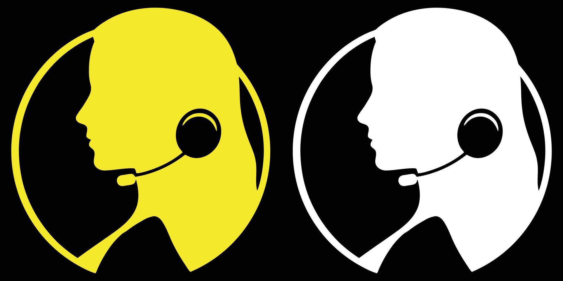 Illustration representing customer care and technical support with a headset woman icon, best suited for help center branding and outsourcing service promos. A female call center operator vector