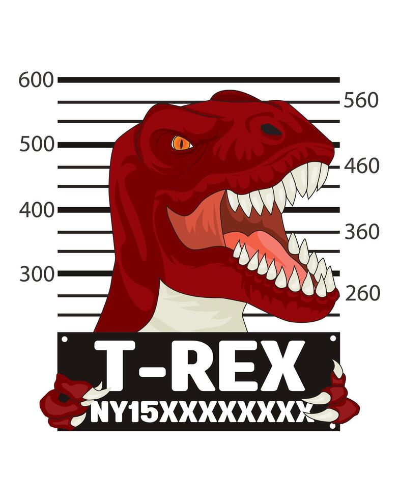 Dinosaur Mugshot Animal Mascot Dino Holding Prisoner Number Board vector