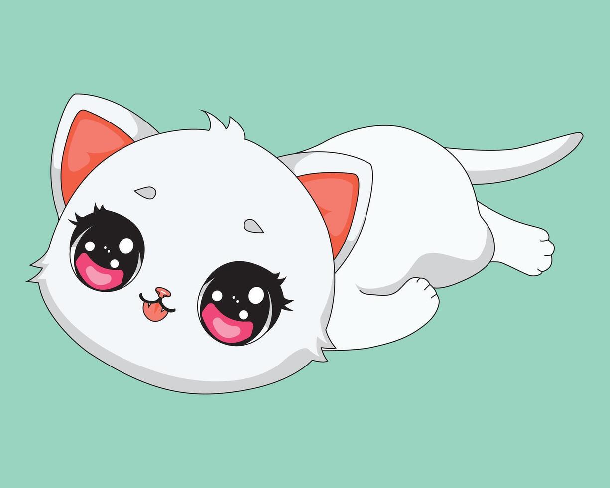 Lazy Cat White Kitten Cartoon Mascot vector