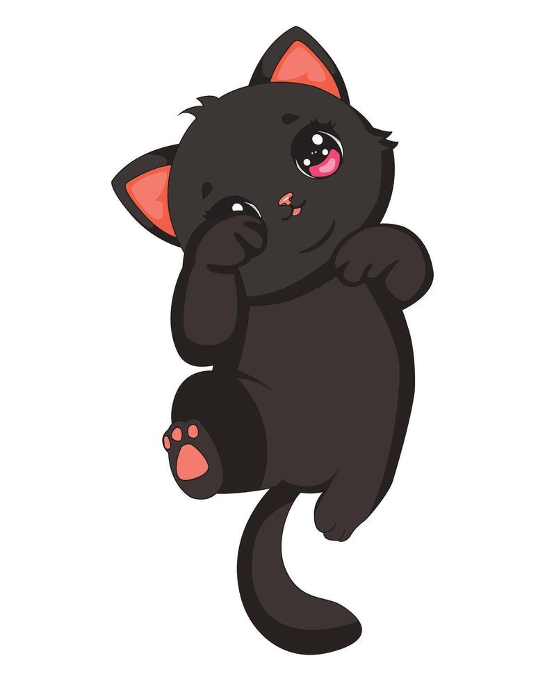 Chibi Cat Cartoon Lying On Floor Kitten Mascot vector