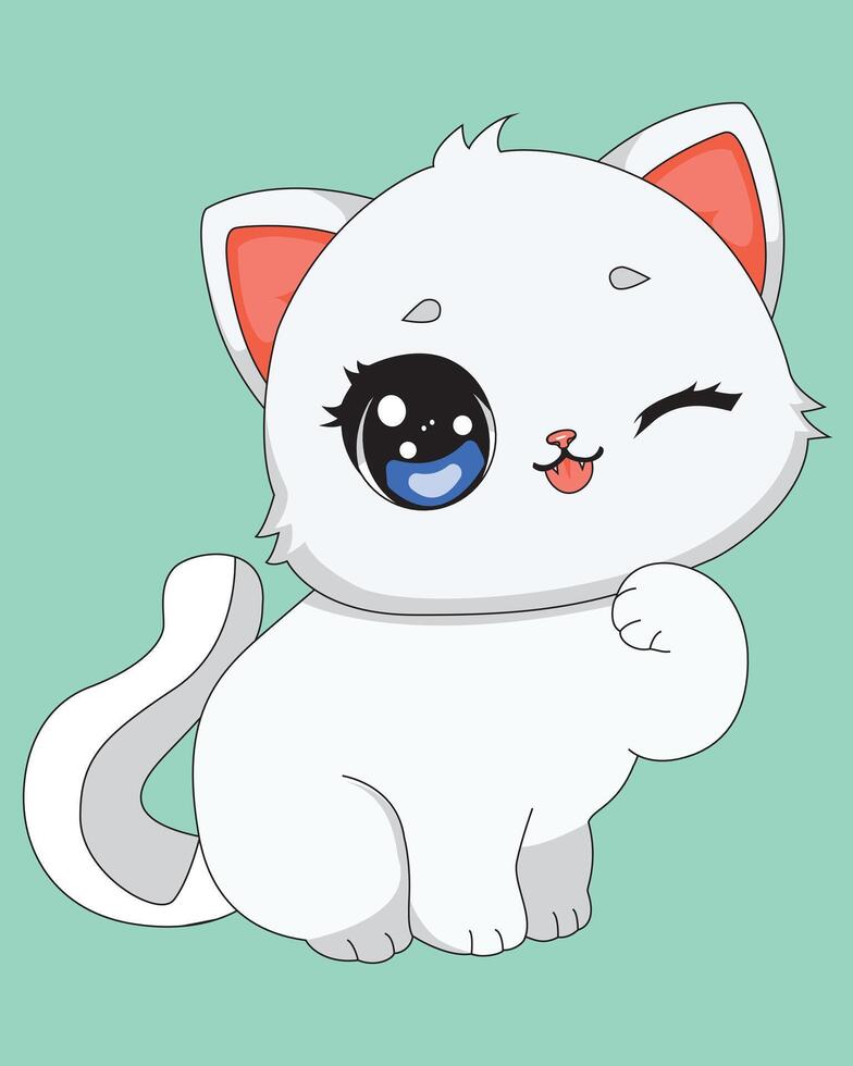 Cute Cat Wink White Kitty Illustration vector