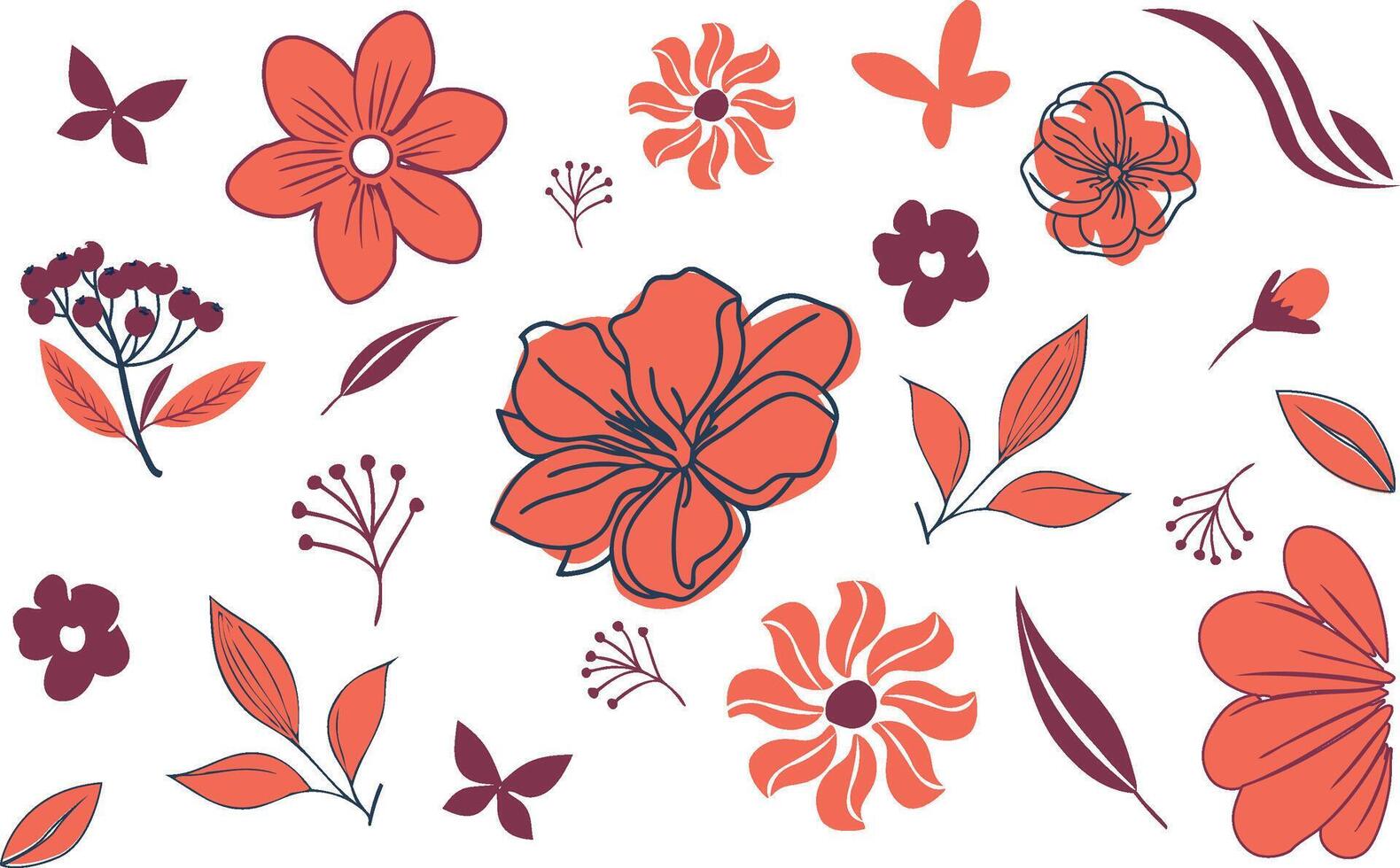 Elegant Orange Floral Pattern Botanical Design, seamless pattern with flowers vector