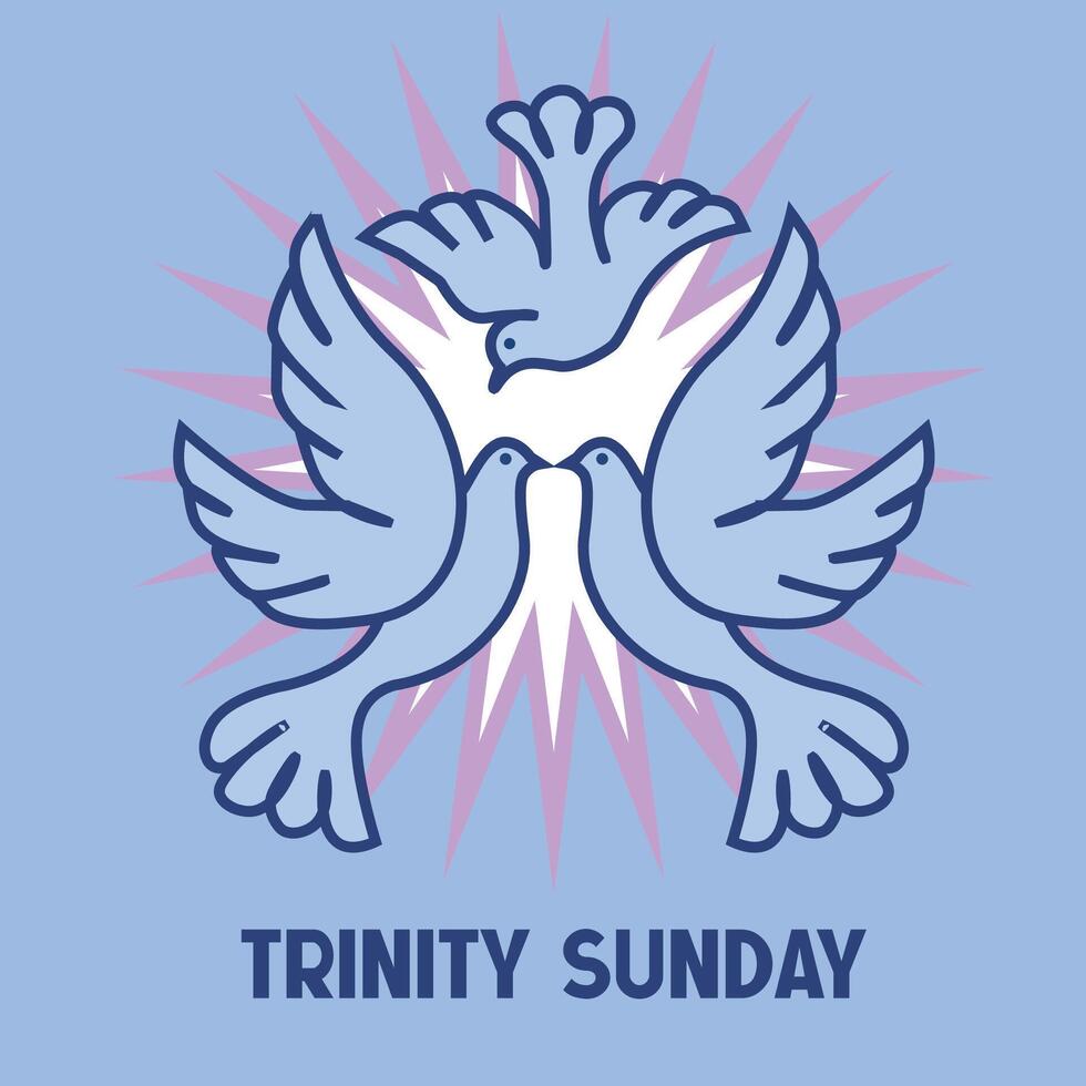 Trinity Sunday Celebration with Three Holy Doves - Religious Symbol of Faith and Unity vector