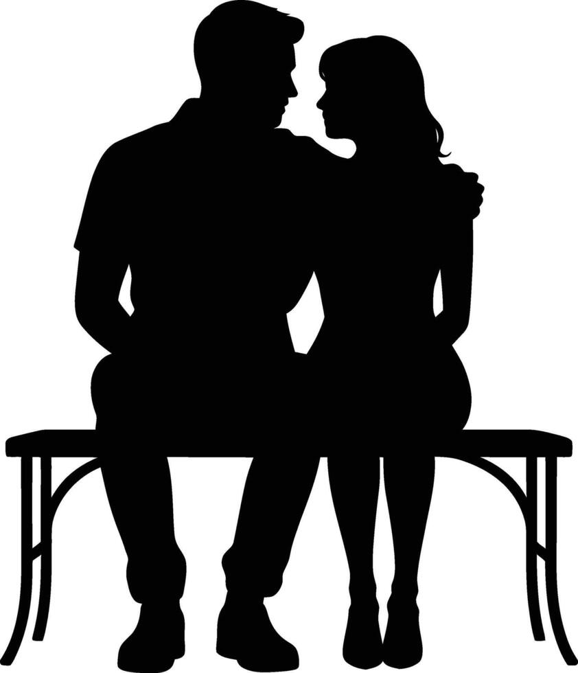Silhouette of a Couple Enjoying a Peaceful Moment on a Bench vector