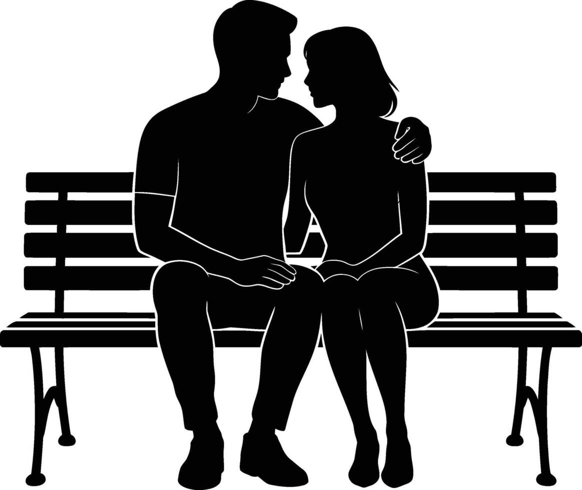 Romantic Silhouette of a Couple on a Bench Sharing a Quiet Moment vector