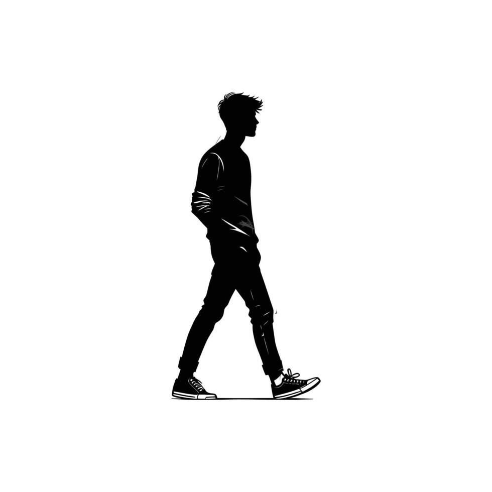 Casual Young Man Walking Silhouette Black Icon of a Stylish Male in Motion vector