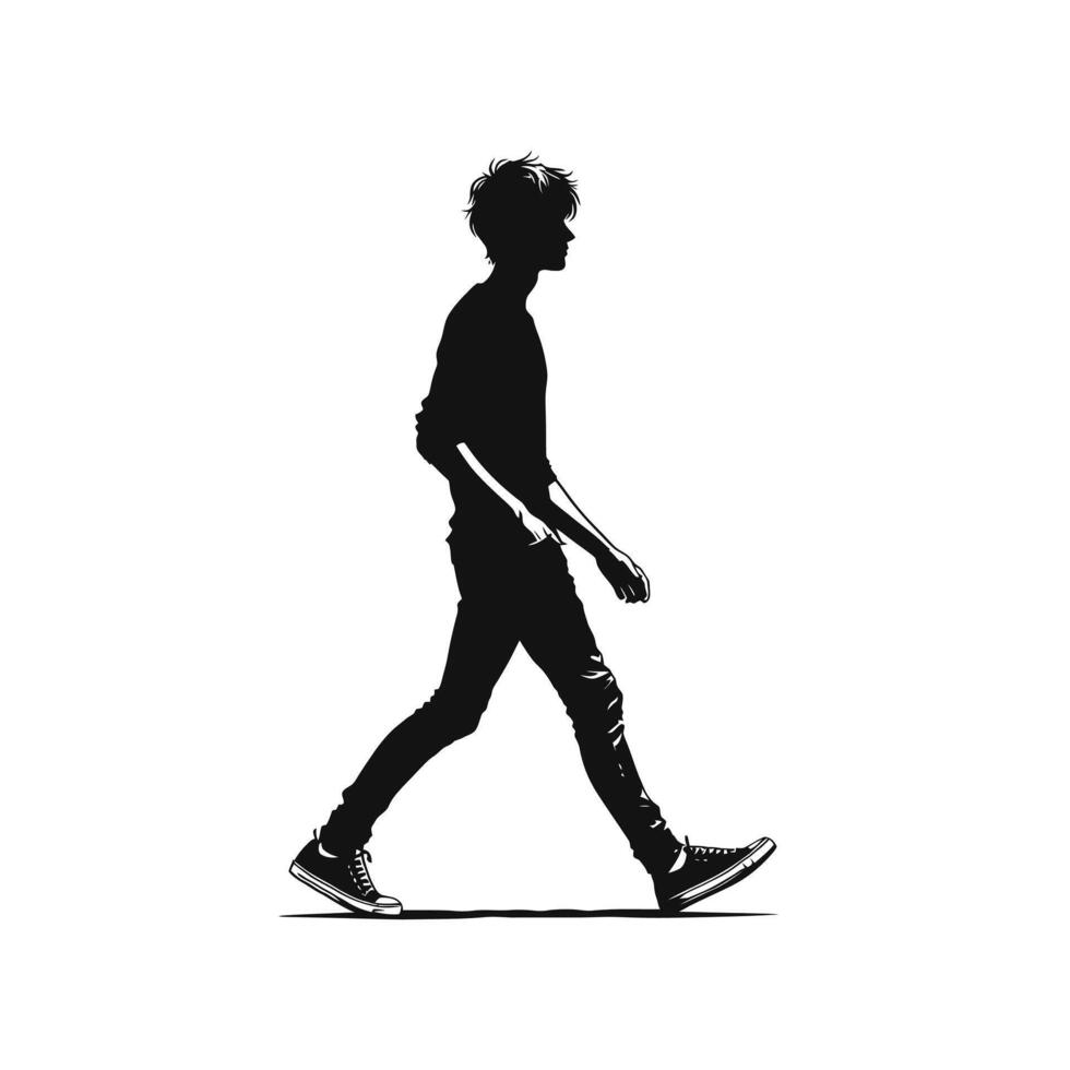 Side Profile of a Young Man Walking vector