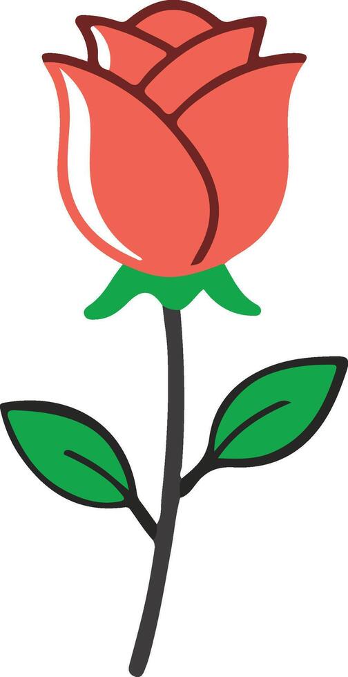 A red rose with green leaves on a white background vector