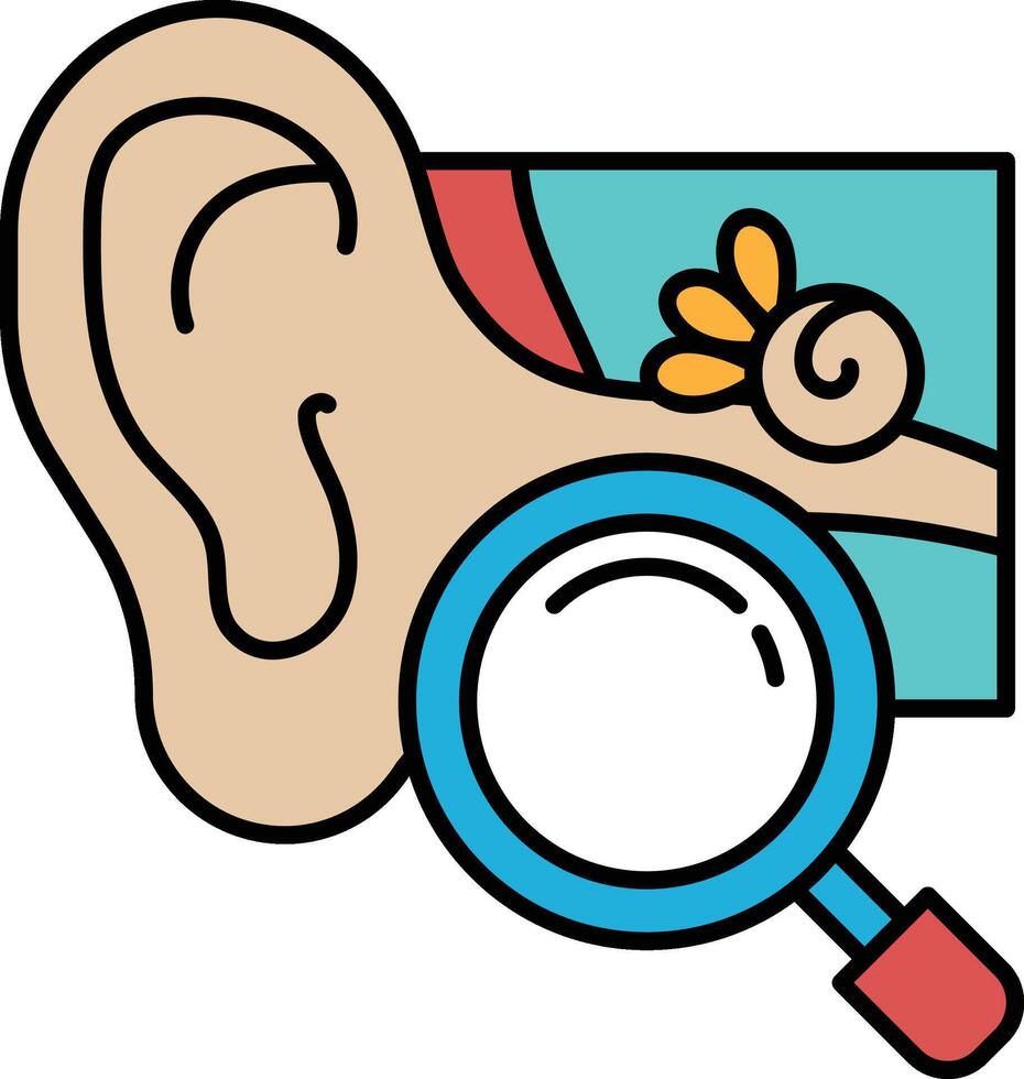 A cartoon drawing of a person's ear with a magnifying glass on it vector