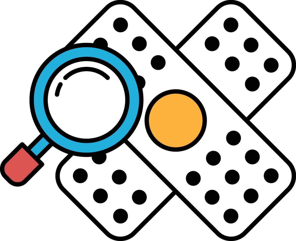 A close up of a magnifying glass looking at a bandage vector