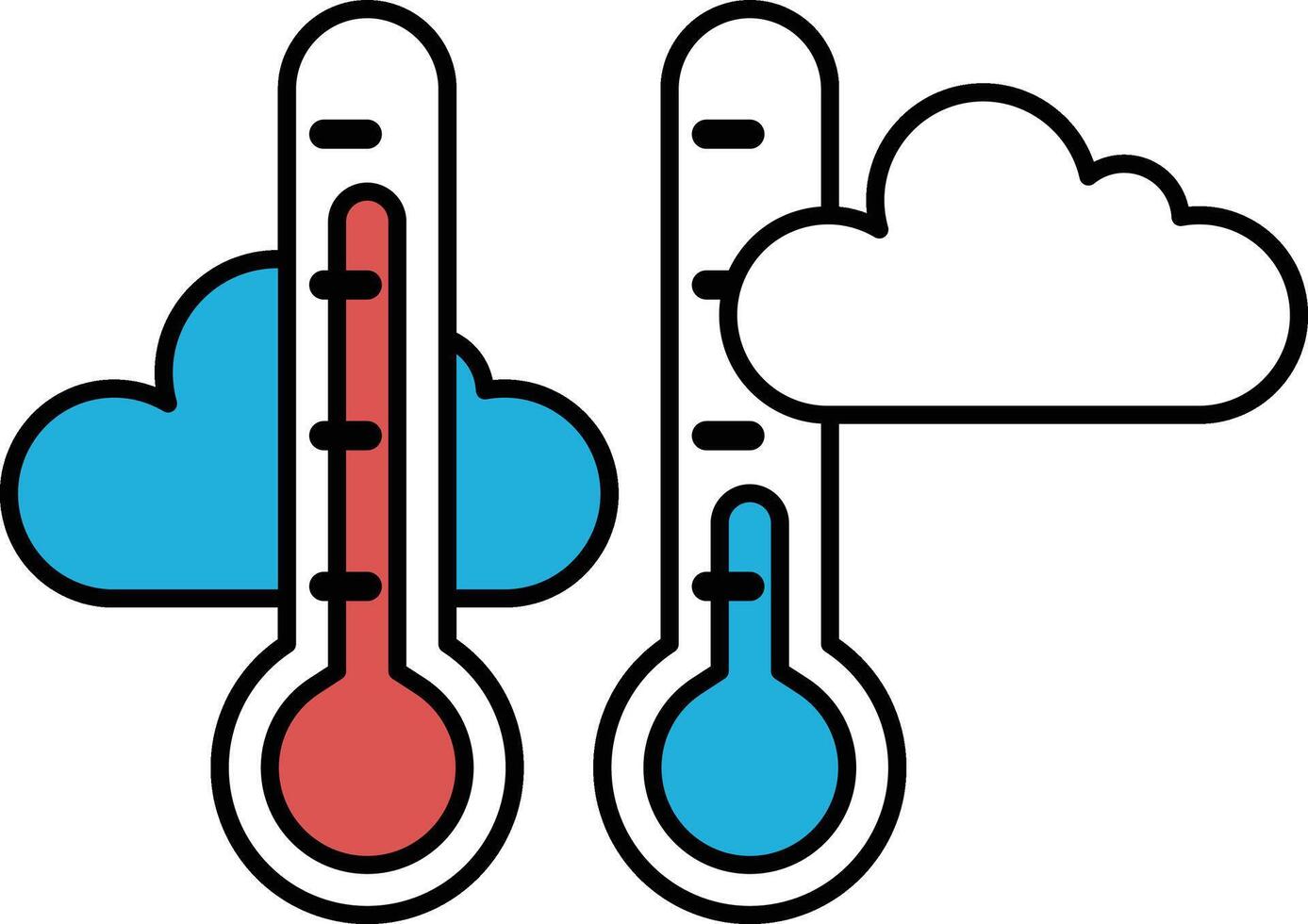 Two thermometers are shown with a cloud in the background vector