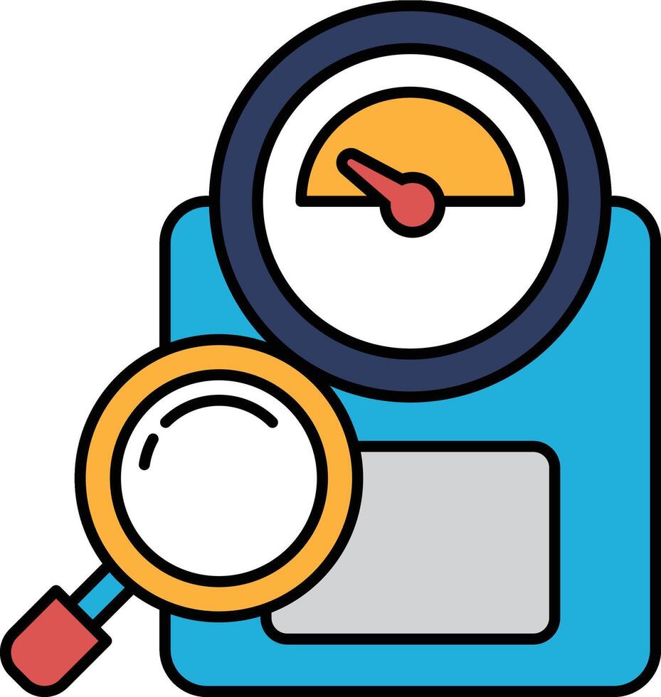 A blue and orange scale with a magnifying glass on it vector