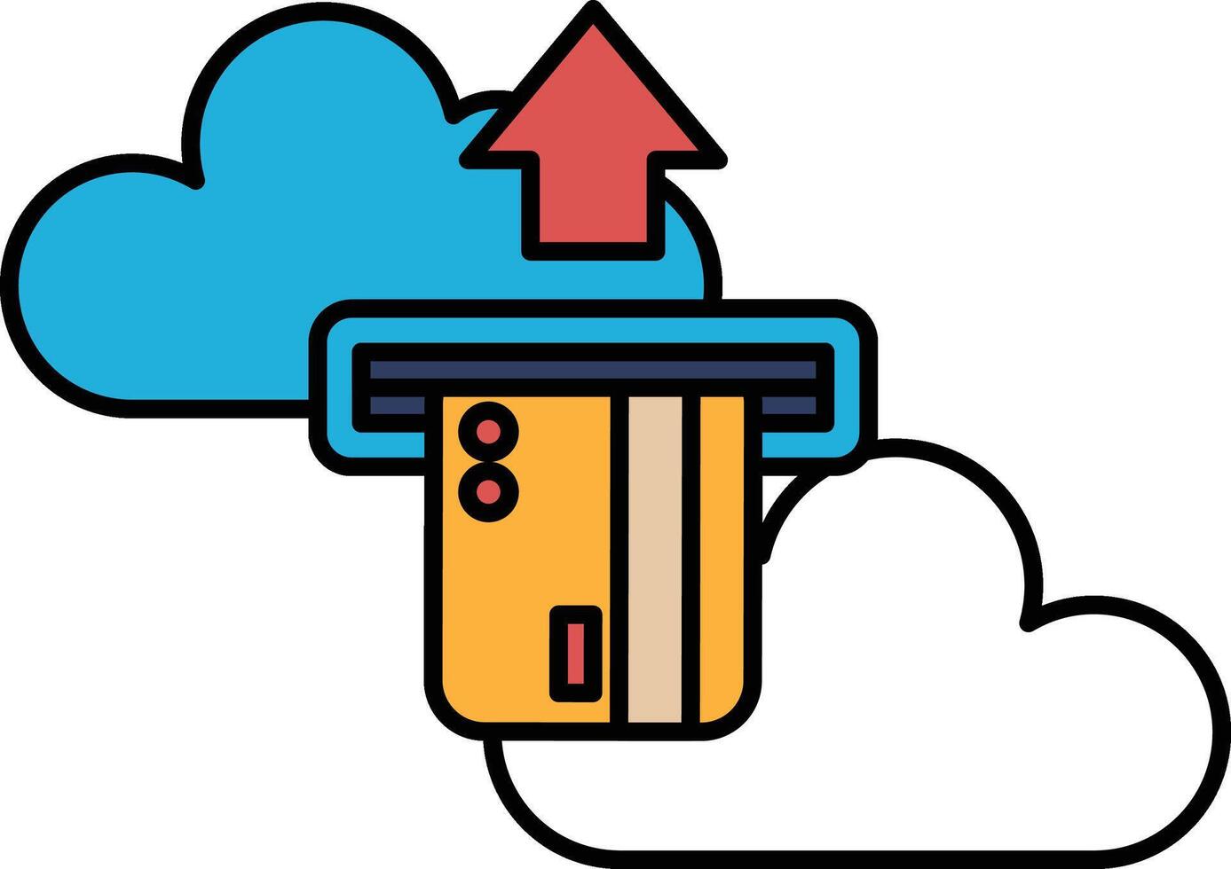 A card reader with a card inserted and a cloud in the background vector
