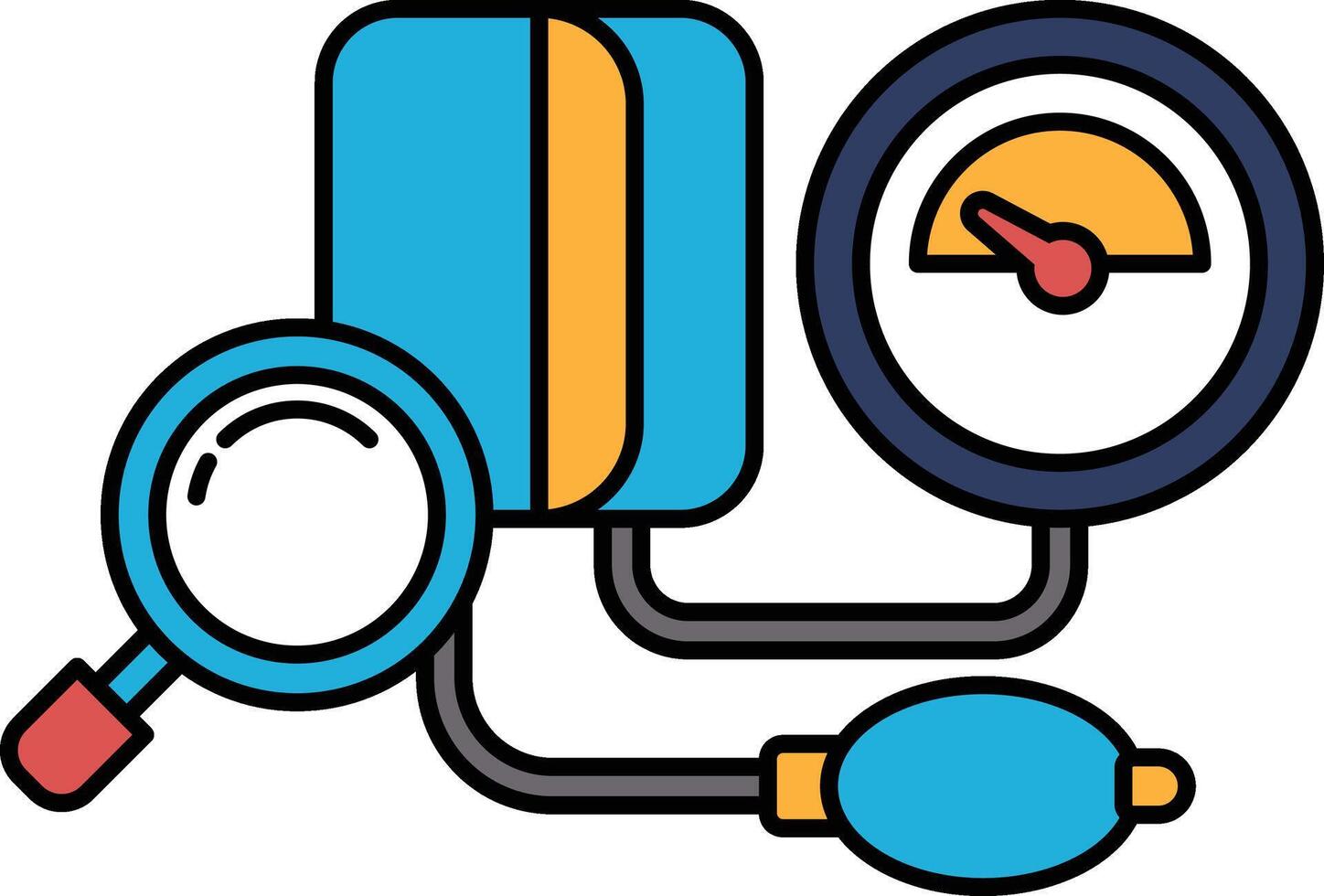A blue and orange blood pressure monitor with a magnifying glass on the left sid vector