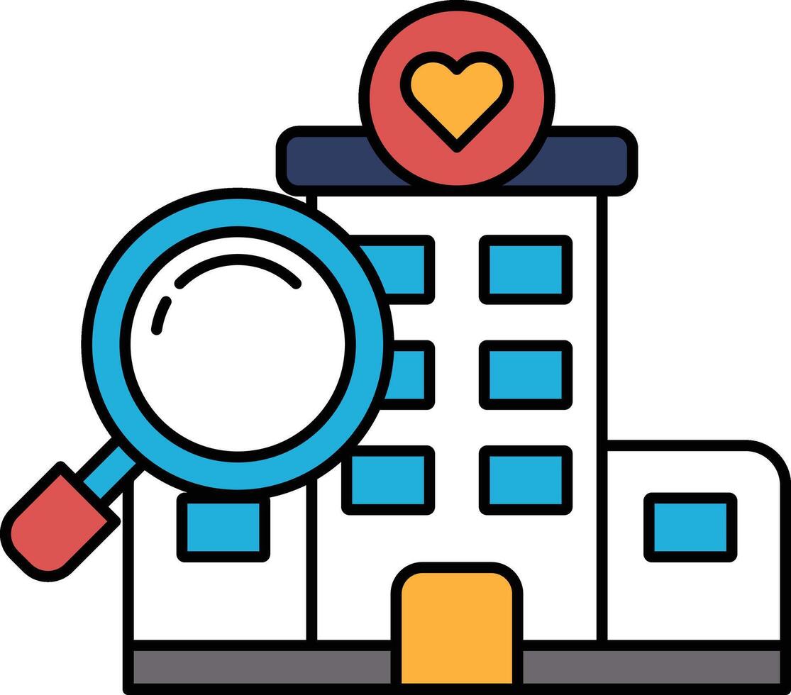 A building with a magnifying glass on it vector