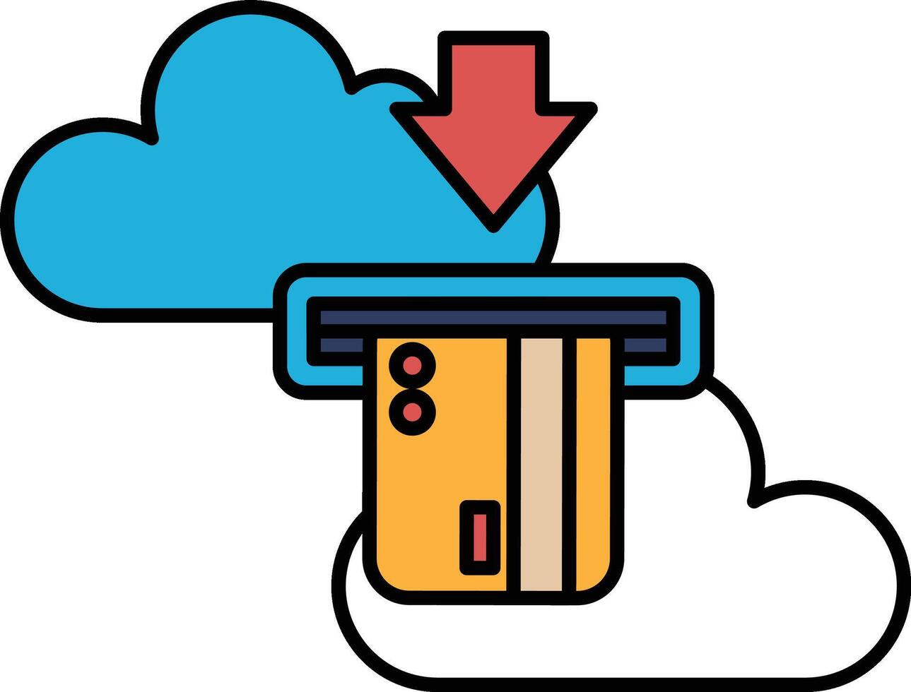 A card reader with a card in it and a cloud in the background vector