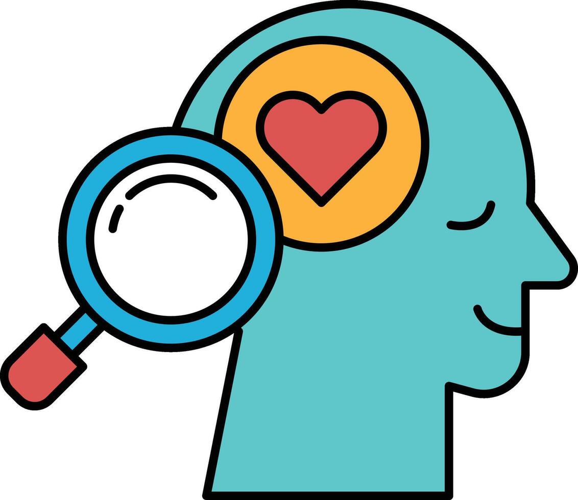 A blue head with a magnifying glass and a heart in the middle vector
