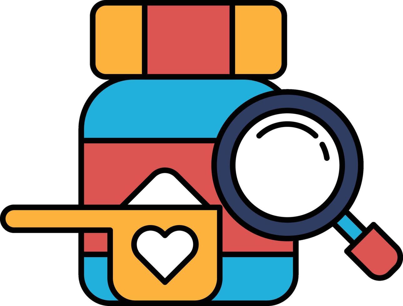A bottle of medicine with a magnifying glass on it vector