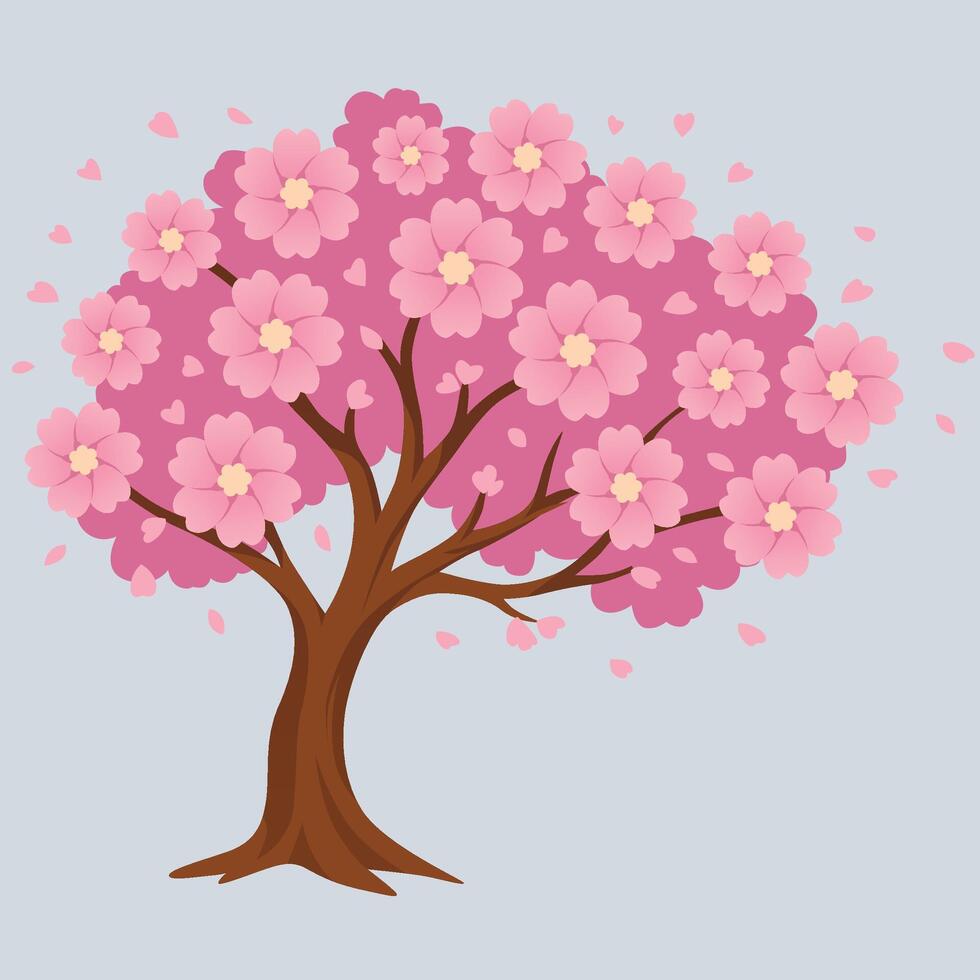 Cherry Blossom Sakura Tree Flower Flat Cartoon Illustration vector