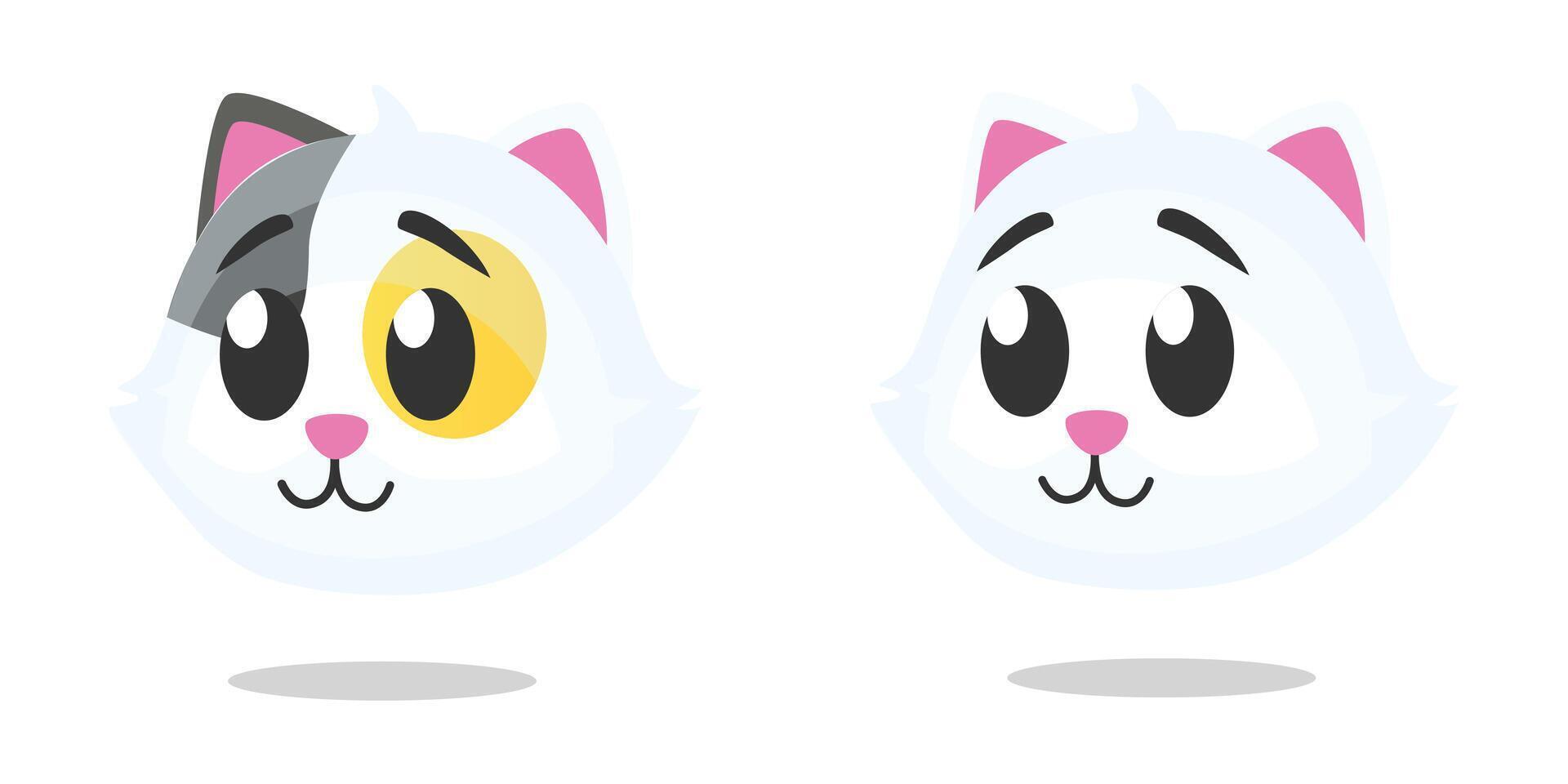 Set of two Cat head white color in flat art free design illustration cute simple style. Perfect for animal or kid asset template sticker and books cover vector