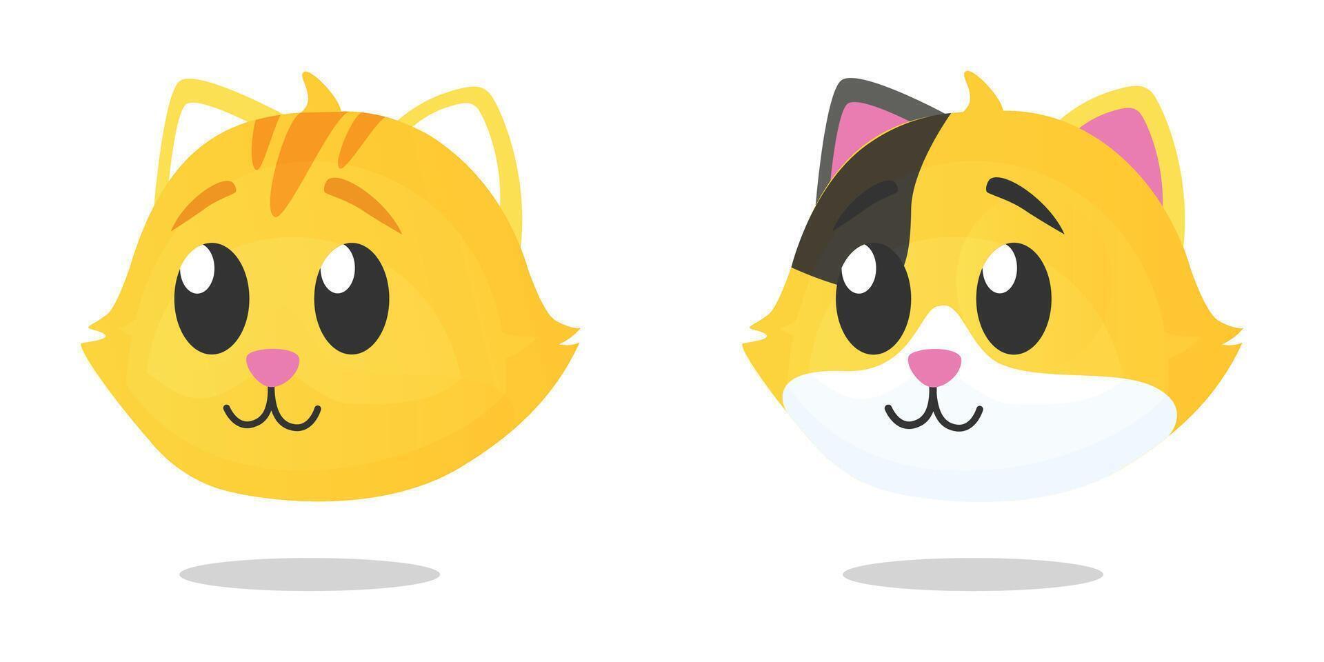 Set of two Cat head yellow and orange color in flat art free design illustration cute simple style. Perfect for animal or kid asset template sticker and books cover vector