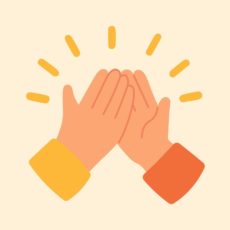 Flat of two hands giving high five, symbolizing teamwork, celebration, friendship, and encouragement. vector